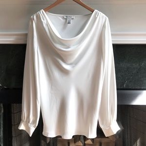 White House Black Market | Drape Neck Long Sleeve Top Button Sleeves • size 12